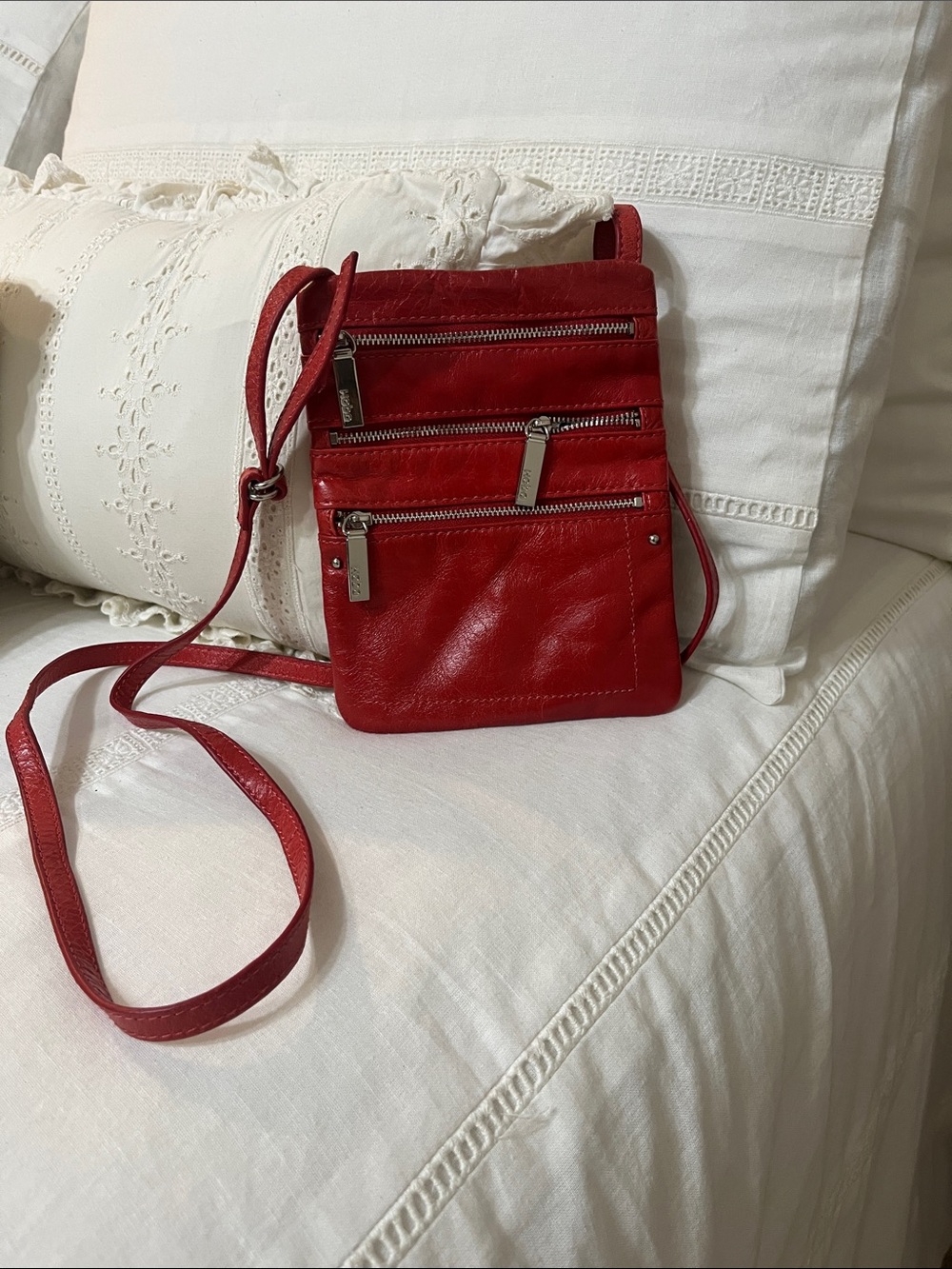 Red Leather Crossbody Bag - Classic Everyday Style